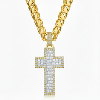 Moissanite Jesus Cross Pendant, 14k Gold