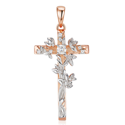 Moissanite Jesus Cross Pendant, 14k Gold