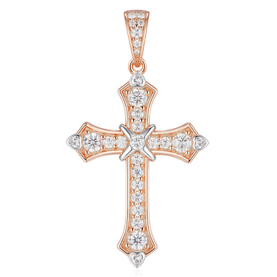 Moissanite Jesus Cross Pendant, 14k Gold