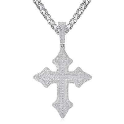 Moissanite Jesus Cross Pendant, 14k Gold