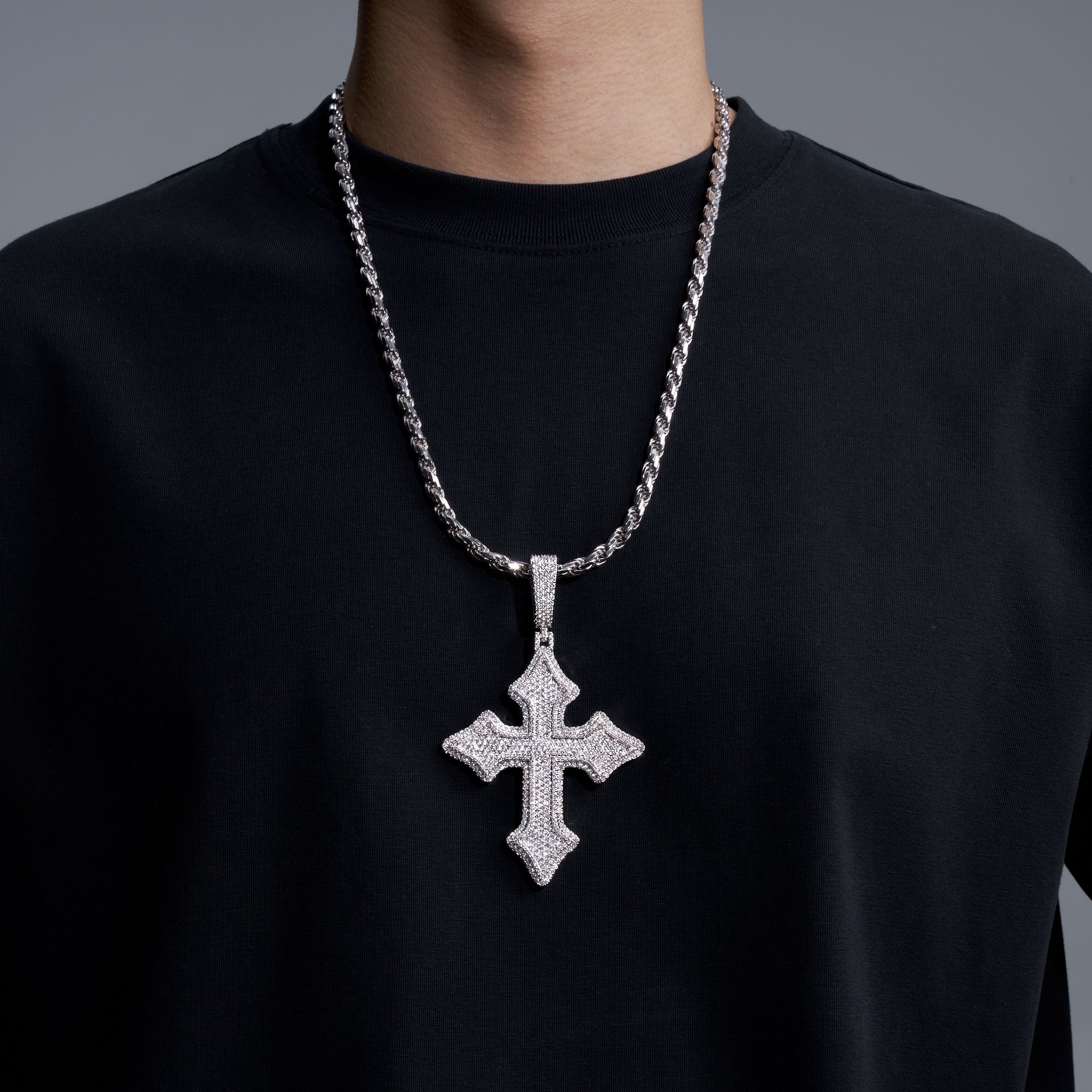 Moissanite Jesus Cross Pendant, 14k Gold