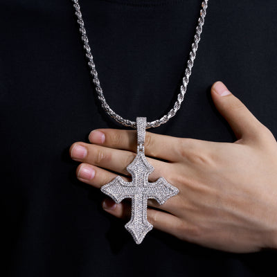 Moissanite Jesus Cross Pendant, 14k Gold