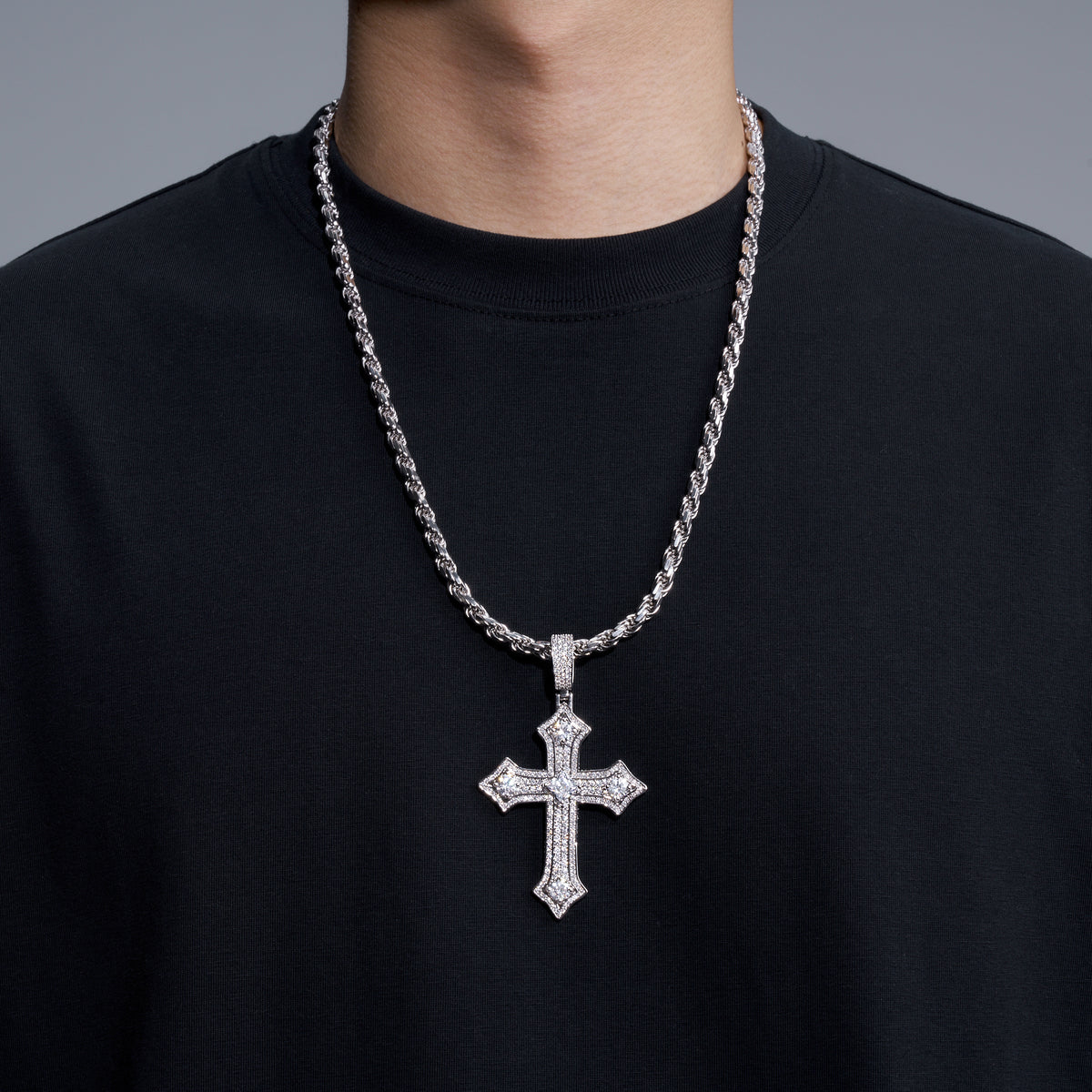 Moissanite Jesus Cross Pendant, 14k Gold