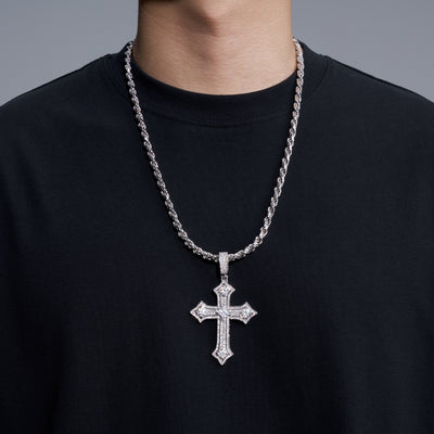 Moissanite Jesus Cross Pendant, 14k Gold