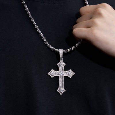 Moissanite Jesus Cross Pendant, 14k Gold