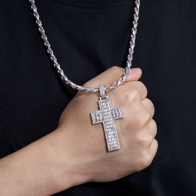 Moissanite Jesus Cross Pendant, 14k Gold