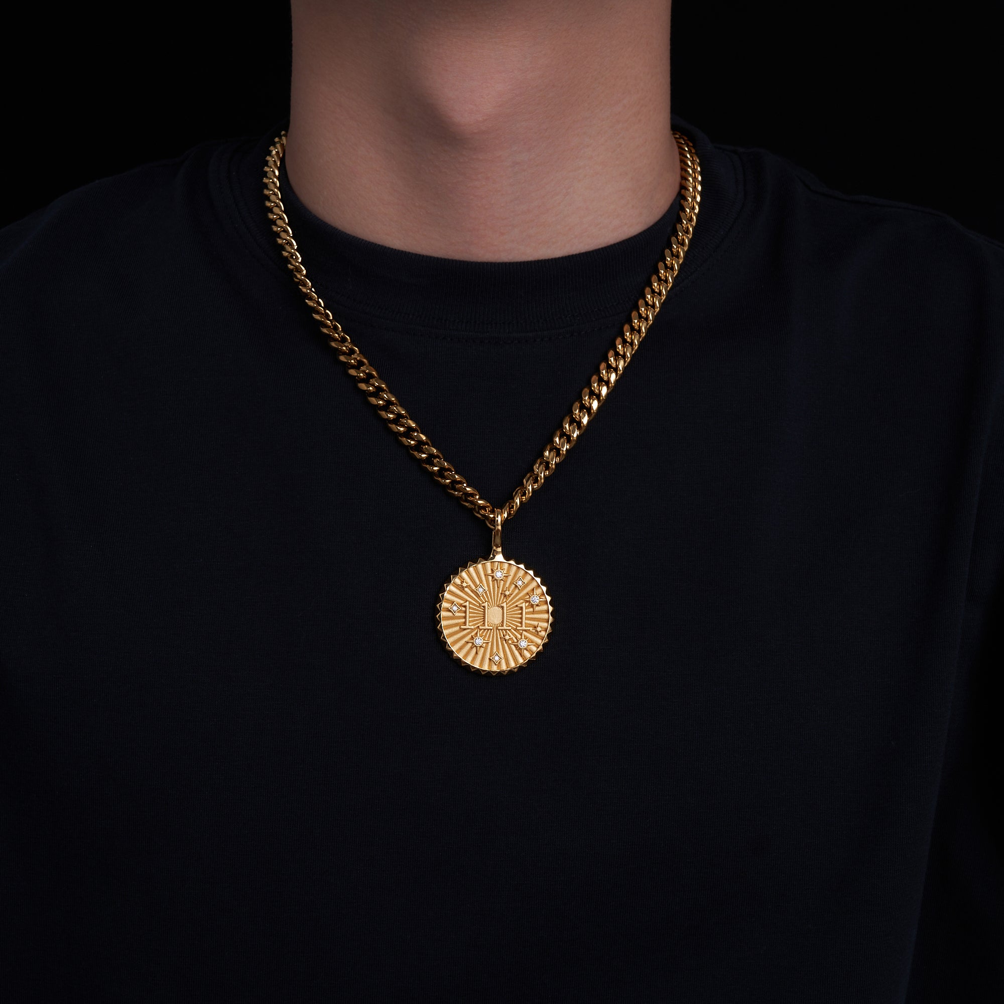 Moissanite Coin-Style Pendant, 14K Gold