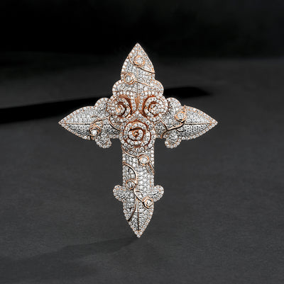 VVS Moissanite Rose Cross Pendant