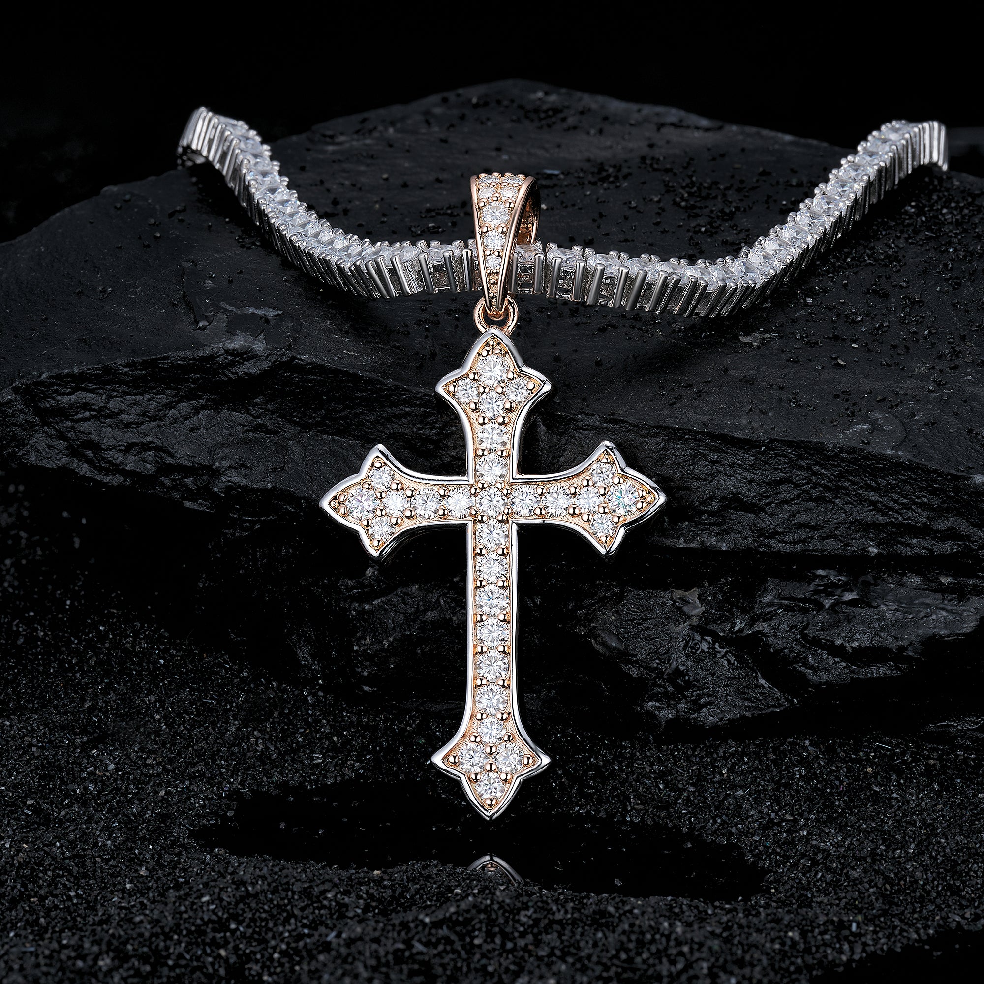 Moissanite Jesus Cross Pendant, 14k Gold