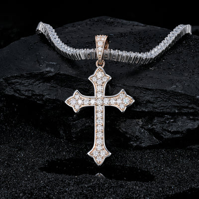 Moissanite Jesus Cross Pendant, 14k Gold