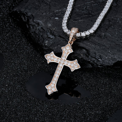 Moissanite Jesus Cross Pendant, 14k Gold