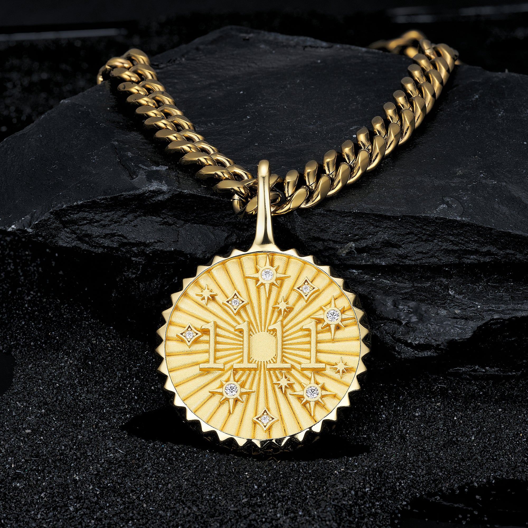 Moissanite Coin-Style Pendant, 14K Gold