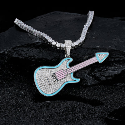 Moissanite “Guitar” Design Pendant, 14k Gold