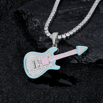 Moissanite “Guitar” Design Pendant, 14k Gold