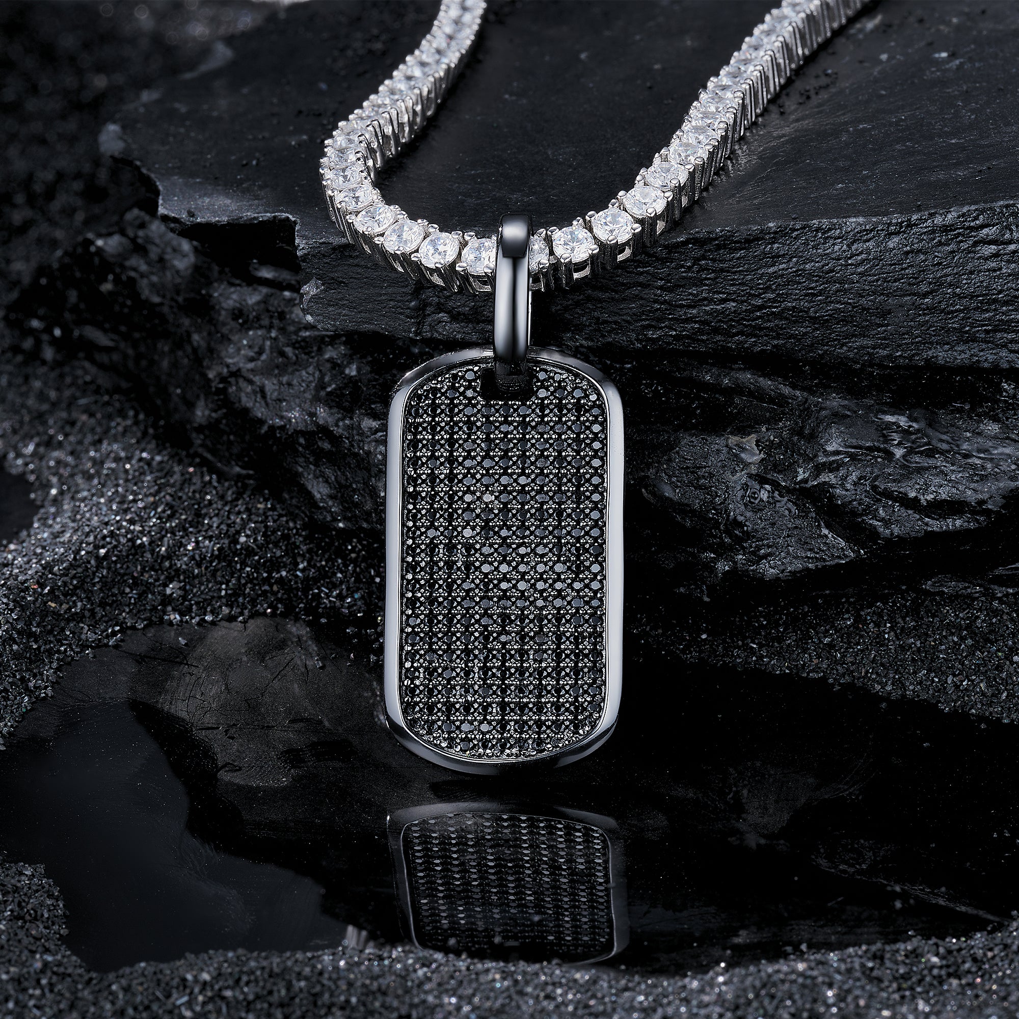 Black Moissanite Dog Tag Pendant