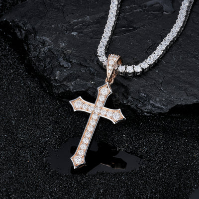 Moissanite Jesus Cross Pendant, 14k Gold