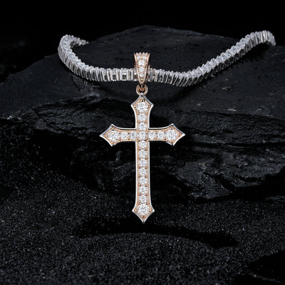 Moissanite Jesus Cross Pendant, 14k Gold