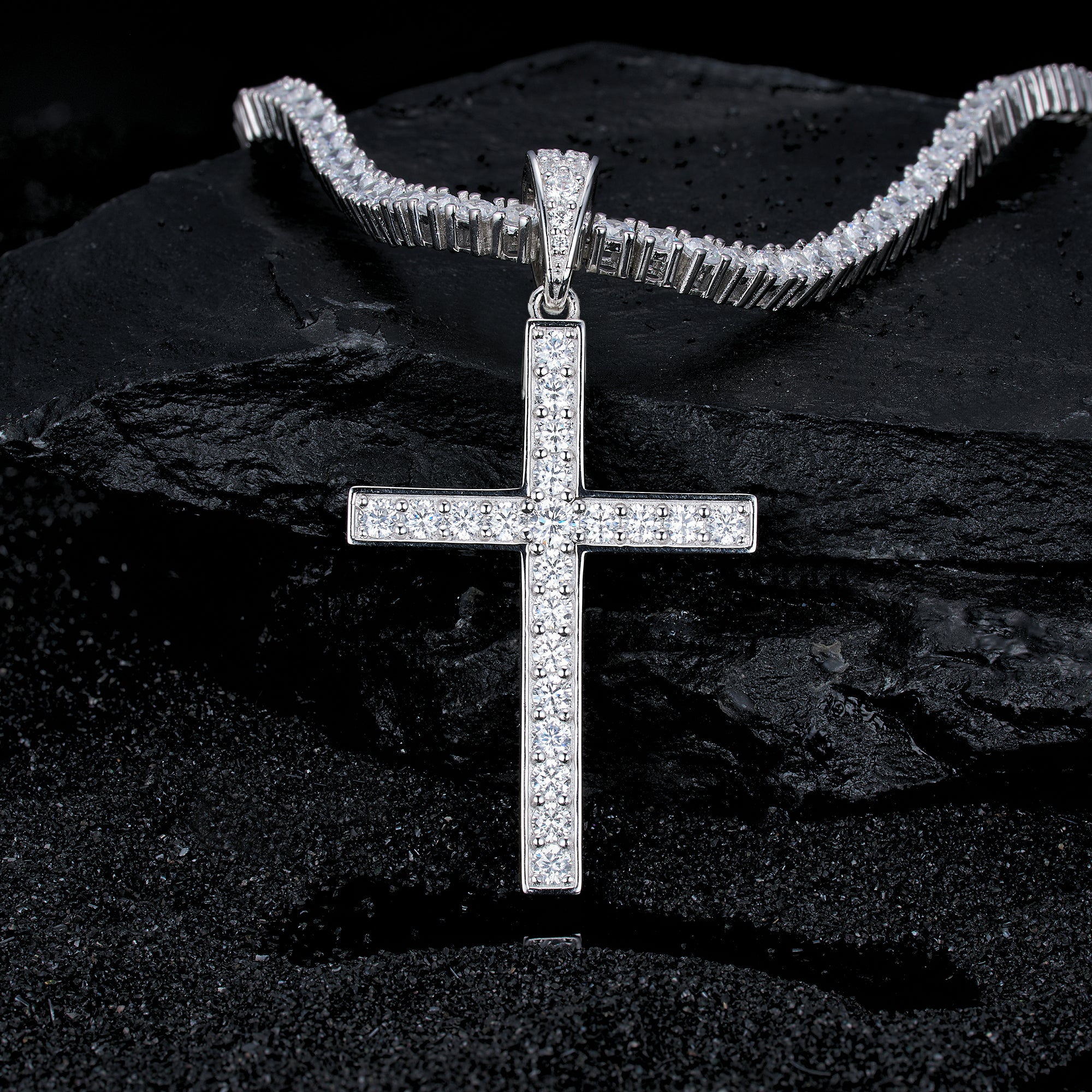 Moissanite Jesus Cross Pendant, 14k Gold