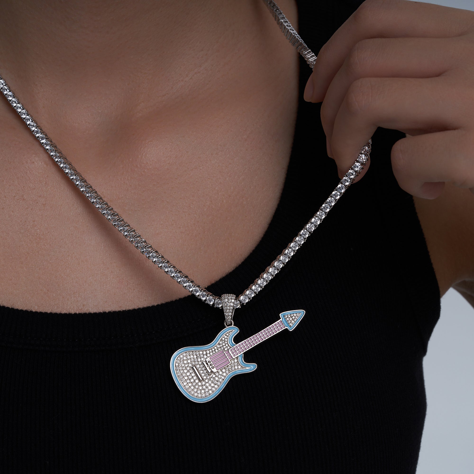 Moissanite “Guitar” Design Pendant, 14k Gold