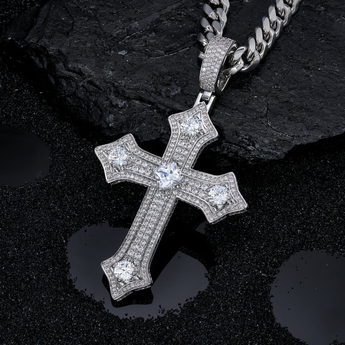Moissanite Jesus Cross Pendant, 14k Gold