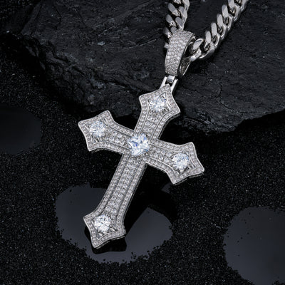 Moissanite Jesus Cross Pendant, 14k Gold