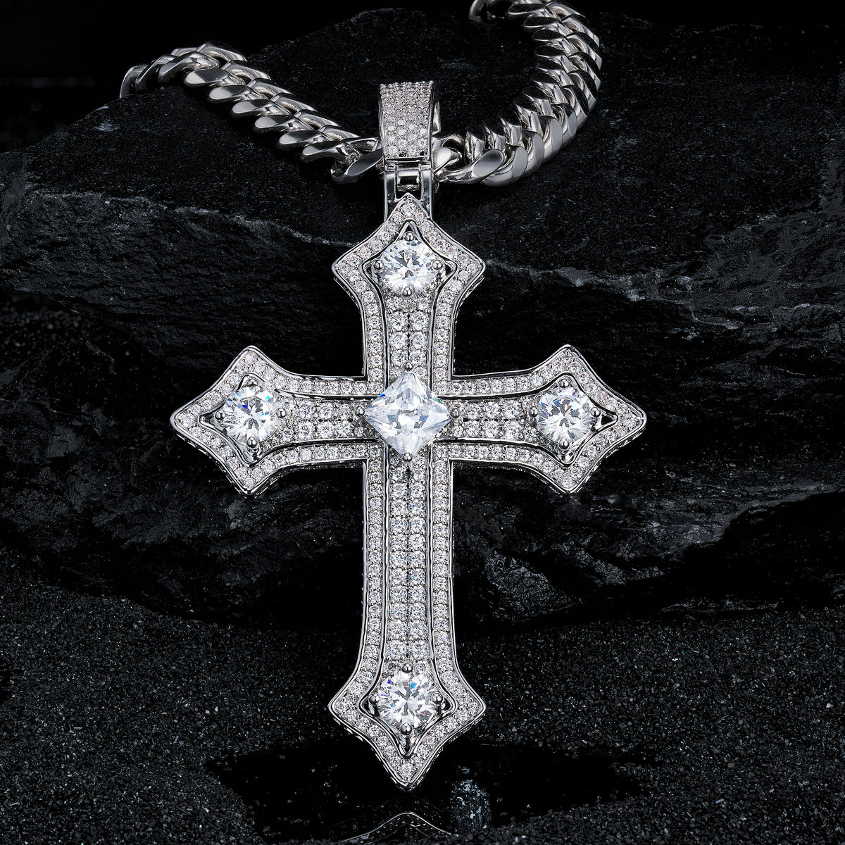 Moissanite Jesus Cross Pendant, 14k Gold