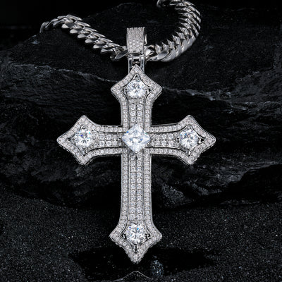 Moissanite Jesus Cross Pendant, 14k Gold