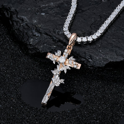 Moissanite Jesus Cross Pendant, 14k Gold