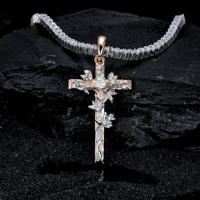 Moissanite Jesus Cross Pendant, 14k Gold