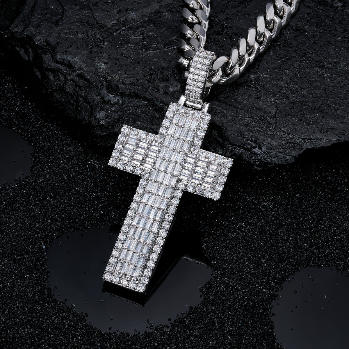Moissanite Jesus Cross Pendant, 14k Gold