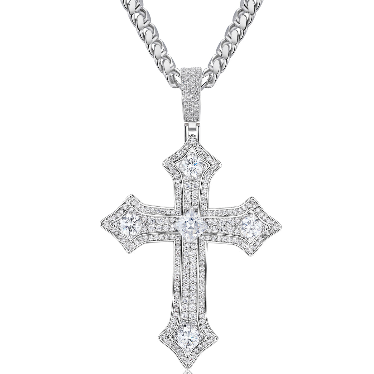 Moissanite Jesus Cross Pendant, 14k Gold